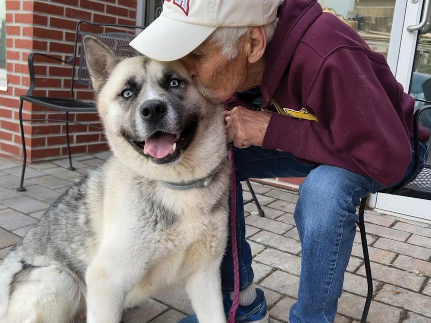This photo is an example of the deep attachment between a resident dog and one of our valued volunteers making a difference in each other's lives. Impact