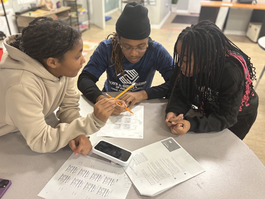 Two Heritage Overlook Club members participating in a Healthy Habits program activity with a staff member. Impact